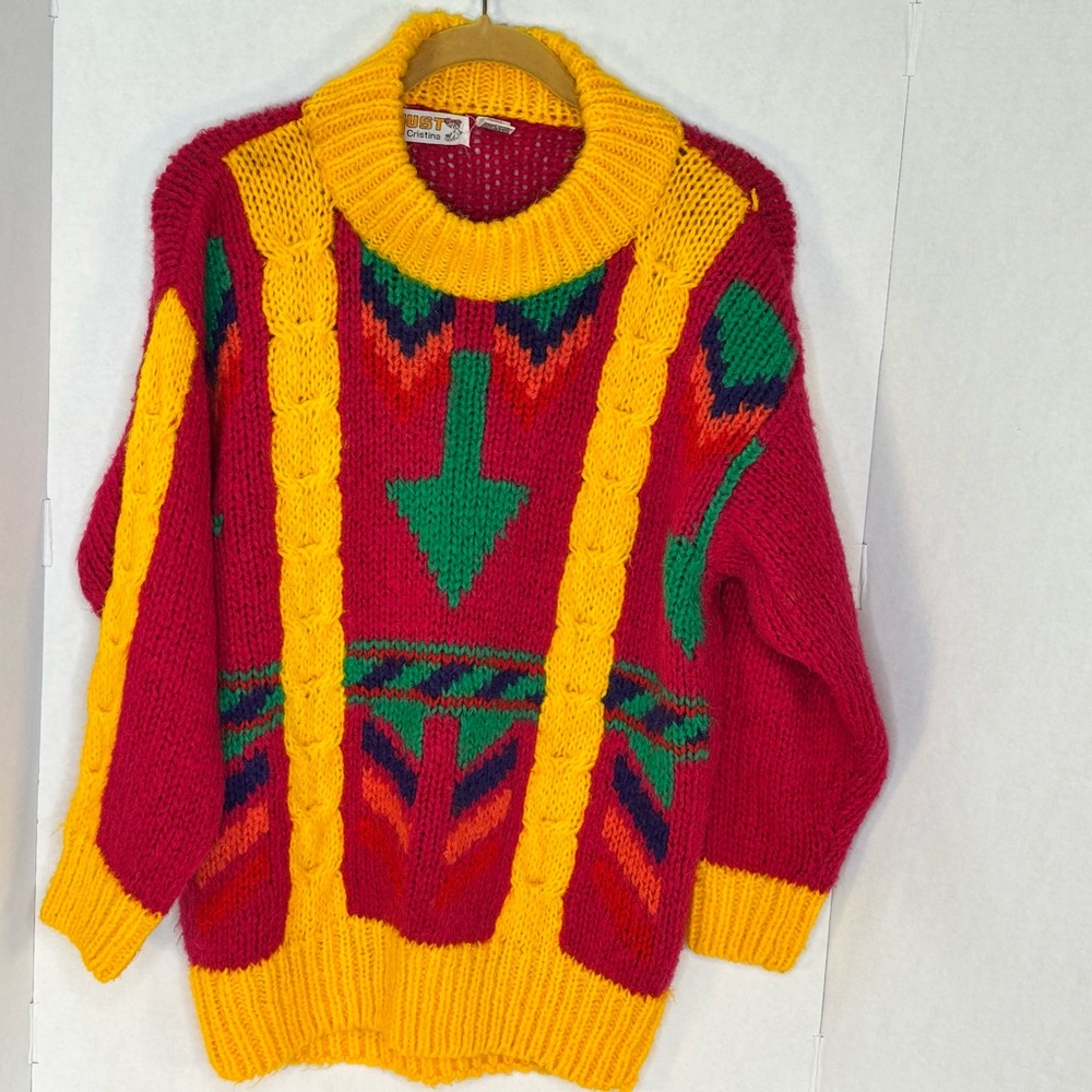 Colorful Knit Sweater with Geometric Patterns By Just Cristina Size M